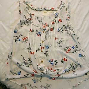 Anthropologie Floral Button-Down Tank Top - White with Multicolor Print